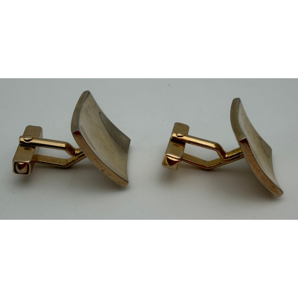 Vintage Swank Gold Tone Curved Square Amber Stone Inlay Cufflinks Mens Jewelry - Picture 5 of 9